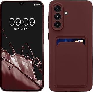 جراب متوافق مع سامسونج Galaxy A26 غطاء سيليكون ناعم مع حامل بطاقات، جراب محفظة بتصميم أنيق وناعم (أحمر ماروني)