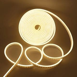 شريط LED 12 فولت أبيض دافئ، 5 متر نيون LED مقاوم للماء IP65 مرن للديكور الداخلي والخارجي، المهرجانات، أعياد الميلاد مع محول 12 فولت