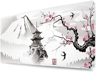 Mousepad Custom New Computer Desktop Office Mat Laptop Soft Natural Rubber Mouse Pads Japanese Temple and Cherry Blossom (Size 700x300x2 mm)