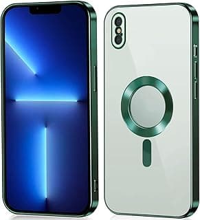 جراب متوافق مع ابل iPhone X/Xs مغناطيسي [يدعم الشحن اللاسلكي] مضاد للخدش والصدمات مع حماية للكاميرا ووسائد زوايا، غطاء حماية كامل (أخضر) M7molge سيليكون