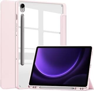 دلـع موبايلك حافظة هايبرد رفيعة لجهاز سامسونج جالكسي تاب S9 FE 5G 10.9 انش/ جالكسي تاب S9 11 انش 2023 مع حامل قلم S، غطاء مضاد للصدمات مع غلاف خلفي شفاف، خاصية التنبيه/السكون التلقائي (بينك رملي)