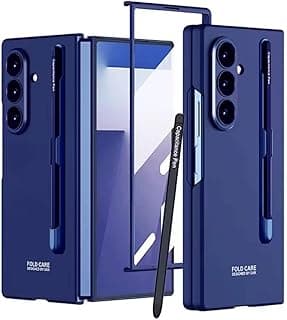 جراب نحيف لهاتف سامسونج Galaxy Z Fold 7 مع لاصقة حماية للشاشة [جراب حماية 360 درجة نحيف] غطاء متين وشديد التحمل مقاوم للصدمات لهاتف سامسونج Z Fold 7 (أزرق مع قلم)