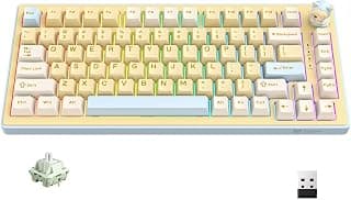 ONKUMA MT707 Tri-Mode Mechanical Gaming Keyboard – Mint Switches, 82-Key Hot-Swappable Wireless RGB Keyboard, Gasket Mount, Multifunction Knob & Bluetooth/2.4GHz/USB-C Connectivity (Yellow)