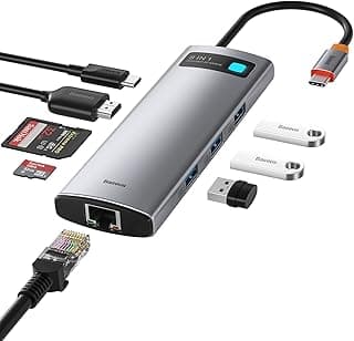 باسيوس قاعدة شحن 8 في 1 USB C، محول USB C مع HDMI 4K، 3 USB 3.0، قارئ TF/SD، ايثرنت، توصيل طاقة 100 واط متوافق مع ماك بوك وسيرفس وايباد وستيم ديك وغيرها من الاجهزة من النوع C
