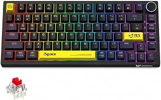 ONKUMA G52 Wired Mechanical Gaming Keyboard – Red Switches, 82-Key Compact Layout, Rainbow Backlit Keyboard with Multimedia Volume Knob