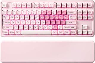 B87 Wireless Mechanical Keyboard Gaming Keyboard BT5.0/2.4G/USB-C NKRO QMK/VIA Software Custom MOA Key Cap Gasket RGB Wrist Rest for Win/Mac Certified (Pink, Milk V2 Switch)