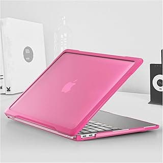 جراب متوافق مع MacBook Air 13 بوصة إصدار 2018-2022 M1 A2337 A2179 A1932 بخاصية Touch ID، حواف من ألياف الكربون، جراب صلب متين مقاوم للصدمات مع غطاء كيبورد، وردي