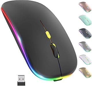 ماوس بدون سلك باضاءة LED بتردد 2.4 جيجاهرتز صامت ورفيع وقابل لاعادة الشحن ومنفذ USB 3 نقاط في البوصة قابلة للتعديل مناسب للكمبيوتر الشخصي واللاب توب والكمبيوتر وسطح المكتب لون اسود