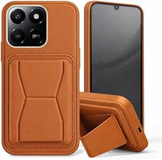 جراب جلد متوافق مع HONOR X6C، مضاد للصدمات مع مكان للكروت ومسند مدمج، جلد PU لمظهر أنيق وملمس مريح (بني)