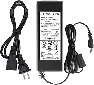 [UL Certified] AC 100-240V to DC 12V 5A Power Supply Adapter Switching + AC Cord Cable 5.5mm x 2.1mm for CCTV Camera DVR NVR Led Light Strip UL Listed FCC