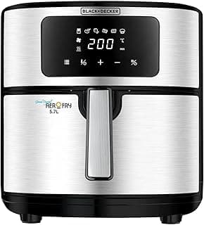 Black & Decker 5.7L, 6 in 1 Air Fryer, Digital Touch Control, Rapid Air Convection, Non-Stick, Adjustable Temp, Auto-Off, Cool-Touch Handle, Dishwasher Safe, Premium Stainless-Steel Finish- AF7257-B5