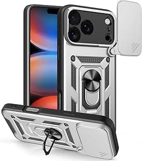 Rugged Armor Cam Shield Case, Shockproof Rugged Armor with Camera Protection & 360° Ring Kickstand, Compatible with Apple iPhone 17 Pro Max (Silver)