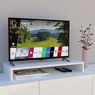 حامل شاشة تلفزيون خشبي Henor FSC® لرفع الشاشة 85 x 35 x 12 سم، يتحمل 50 كجم، أبيض