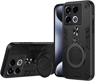 Shockproof Armor Case for Moto Edge 60 Fusion Dual-Layer Protective Cover with 360° Rotating Ring Kickstand, Hard Back, Magnetic Car Mount Compatible Moto Edge 60 Fusion Case (Black)