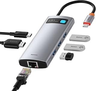 موزع USB نوع C من باسيوس، قاعدة توصيل 6 في 1، موزع USB نوع C، محول متعدد المنافذ بدقة 4K HDMI، ايثرنت، 100 وات PD، 3 USB 3.0 لماك بوك برو/ اير، اي باد برو، سيرفس برو، XPS، موبايل سامسونج واجهزة نوع C