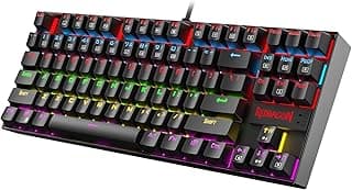 كيبورد ريدراجون K552 ميكانيكية للالعاب باضاءة RGB LED خلفية، كيبورد سلكي بمفاتيح مضادة للغبار للاب توب وكمبيوتر ويندوز (اسود، 87 مفتاح احمر)