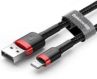 USB Lightning cable, cafule series. 100cm long, 2.4A super quick charging, 450mbps data transmission, fiber braided material. (Black/Red)