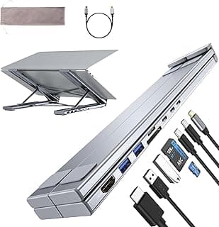 قاعدة توصيل اللاب توب USB-C مع منفذ HDMI 4K و8 منافذ | حامل قابل للتعديل لأجهزة اللاب توب مقاس 10-17 بوصة | موزع USB-C بطاقة 85 وات ومنافذ بطاقة SD/TF | خفيف الوزن ومحمول ومثالي لماك بوك برو وايباد