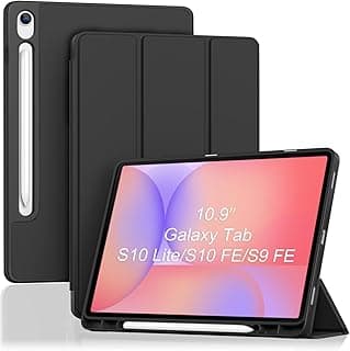 جراب ذكي لجهاز سامسونج Galaxy Tab S10 Lite/S10 FE/S9 FE مقاس 10.9 بوصة مع حامل قلم S Pen، غطاء قابل للطي بمسند ثلاثي مع ظهر ناعم من TPU لجهاز 10.9 بوصة - أسود