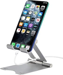All-metal Tablet Phone Holder Universal Double Folding Cell Phone Tablet Switch Stand Aluminum Desk Table Holder Red (Color : Silver)