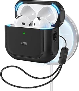 جراب ايربودز متوافق مع ايربودز الجيل الرابع (2024) (USB-C) ومع ماج سيف، غطاء حماية من السقوط مع حبل قصير، جراب اوربيت هايبرد، أسود من ايه اس ار