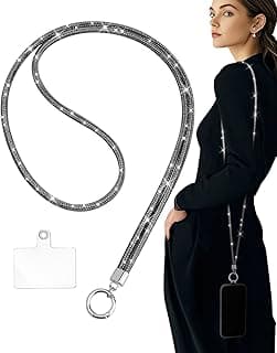 Dl3 Mobilak Universal Phone Lanyard Crossbody, Rhinestone Cell Phone Chain Anti-Theft with 1× Shiny Phone Strap, 1× Pad for Most Smartphones, Diamond Phone Neck Holder for Women