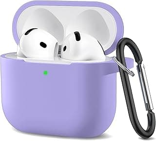 جراب متوافق مع ابل AirPods 4 (2024)، جراب سيليكون ناعم حماية كاملة مع ميدالية، لـ ابل AirPods الجيل الرابع للنساء والرجال (بنفسجي موزي)