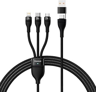 كابل شحن سريع للغاية جديد 6 في 1 من باسيوس شحن【نوع - C وUSB】الى【USB - بقدرة 100 وات + لايتنينج 20 + مايكرو 18 وات】كابل PD3.0 بتقنية الشحن السريع لابل وسامسونج وهواوي واوبو وشاومي واسوس - 1.2 متر