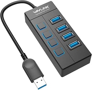 موزع USB 3 بعدد 4 منافذ بمفاتيح طاقة منفصلة لكل منفذ واضاءة ليد وسرعة نقل بيانات فائقة 5 جيجابايت في الثانية لاجهزة ماك واللاب توب والترا بوك والتابلت والكمبيوتر من وايفلينك أسود، usb3.0
