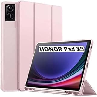 جراب ذكي لجهاز Honor Pad X9 فاخر مضاد للصدمات مع حامل قلم، غطاء قلاب، غطاء خلفي ناعم من TPU (وردي)