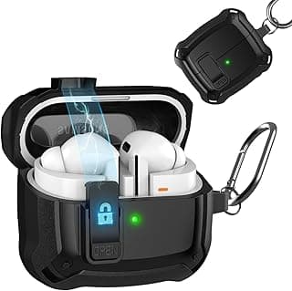 جراب حماية متوافق مع Galaxy Buds 3/3 Pro، جراب مدرع مقاوم للصدمات لسامسونج Galaxy Buds 3/3 Pro، مع قفل أمان وميدالية (أسود)