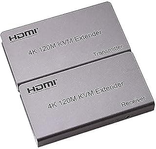 موسع HDMI KVM بدقة 4K ومسافة 120 متر عبر كابل شبكة Cat5/5e/Cat6 RJ45 يدعم ماوس وكيبورد USB وشاشة لمس