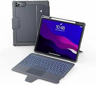 جراب نيلكين لجهاز iPad Air 13 مع كيبورد (M3 2025/M2 2024) و iPad Pro 12.9 بوصة (الجيل 6/5/4/3)، كيبورد قابل للفصل بإضاءة خلفية مع تراك باد، مكان للقلم وغطاء للكاميرا - رمادي