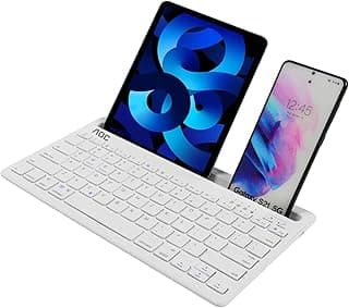 لوحة مفاتيح لاسلكية بلوتوث ايه اوه سي ‏KB701‏، كيبورد بـ 78 مفتاحًا، صامتة وقابلة لإعادة الشحن ومحمولة مع حامل مدمج، تدعم آيفون/آيباد/تابلت/كمبيوتر (استخدام لوحة مفاتيح عربية غير مضمون)، (أبيض)