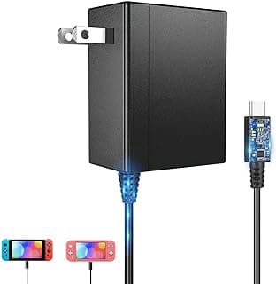 شاحن نينتندو سويتش، محول تيار متردد سريع 39W 15V/2.6A، محول لنينتندو سويتش مع كابل Type C بطول 5 قدم محمول/للقاعدة/التلفزيون/Switch OLED/Switch Lite (أسود)