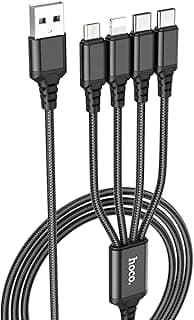 كابل شحن فائق X76 - 4 في 1 (2 أمبير - 1 متر)، USB-A إلى تايب سي/تايب سي/مايكرو-USB/لايتنينج، متوافق مع ايفون، ايباد، سامسونج، هواوي، شاومي، اوبو - أسود