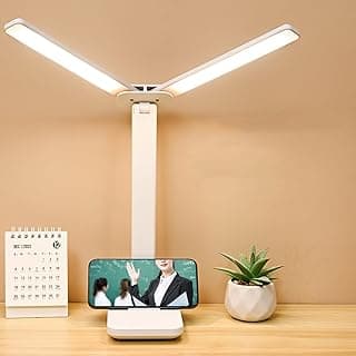 مصباح مكتب LED برأس مزدوج قابل للتعتيم، مصباح قراءة مع منفذ شحن USB، تحكم حساس، 3 اوضاع اضاءة، للمكتب والمنزل وغرفة النوم، مريح للعين