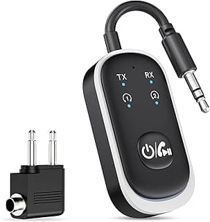 2 in 1 Bluetooth Transmitter Receiver, Wireless Bluetooth 5.3 Adapter - Dual Pairs for AirPods, All Headphones/3.5mm Aux Audio Jack on Airplane, Home/Car Stereo, Gym, iPad/Tablets (J51)