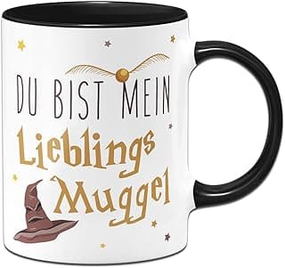 كوب قهوة مضحك مع عبارة Du bist mein Lieblings Muggel من تاسنبرينيري - كهدية للأصدقاء أو الصديقة - فانتازيا اسود زجاج