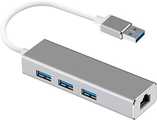 Ethernet Adapter USB 3.0 to RJ45 Gigabit Ethernet Internet Adapter Converter Support 10/100/1000 Mbps LAN Network Hub Wired Cable Adapter 3 Port for Linux Windows MacBook Tablets and More