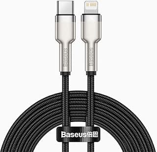 كابل شحن سريع جديد 20W Tough Metal Series USB Type C إلى Lightning معتمد من MFi لهواتف ابل ايفون 14 برو ماكس / 13/12/ 11/ XMax/Xs/XR/ 8Plus/ SE / 7/ 6s Plus (أسود)