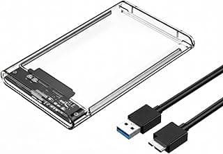 Hard Rack Transparent 2.5 Inch Hard Drive Enclosure USB 3.0 to SATA External Case with USB 3.0 Cable for SSD and HDD Tool-Free Portable Casing Supports Up to 6TB