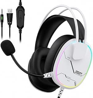 ONKUMA X91 RGB Gaming Headset (White) – 50mm Hi-Fi Drivers, 7.1 Surround Sound, Noise Cancelling Microphone, RGB Gaming Headphones for PC, PS5, PS4, Xbox & Mobile