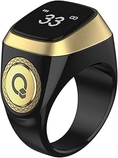 Tasbih Smart Ring 20mm - Muslim Prayer Time Reminder with OLED Display, Digital Tasbih Counter, Waterproof Islamic Wearable Ring for Salah (Black)