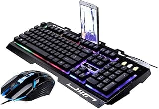 Gaming Keyboard and Mouse Combo,Rainbow Breathing LED Backlit Keyboard and Mouse Set,Mobile Phone Holder,104 Keys Inspired Mechanical Gaming Keyboard for PC/Mac/Gamer/Typ (Black)
