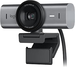 كاميرا ويب ام اكس بريو UHD 4K، 1080p عند 60 إطار في الثانية بميكروفون مزدوج لتقليل الضوضاء ووضع عرض وUSB-C وغطاء كاميرا ويب يعمل مع مايكروسوفت تيمز وزووم وجوجل ميت من لوجيتيك - لون رمادي (Graphite)