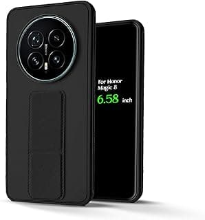 For Honor Magic 8 Silicone Back Case with Leather Handle Wrist Strap,Kickstand Back Feature Landscape and Portrait, Magnetic Holder Compatible with Honor Magic 8 (6.58") (Black)