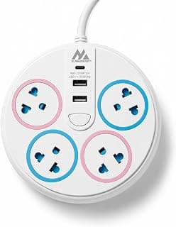 ELMAGHRABY Round Power Strip, 4 Universal Outlets, 2 USB Ports, 1 USB-C Fast Charging Port, Overload Protection, Fire-Resistant Design, Independent Switches, Smart Charging Chip for Home & Office.