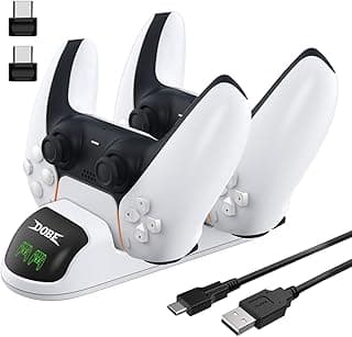 PS5 Controller Charging Dock Station Dual USB Fast Charging Stand Holder Type-C with LED Indicator for DualSense PlayStation 5 Controller White