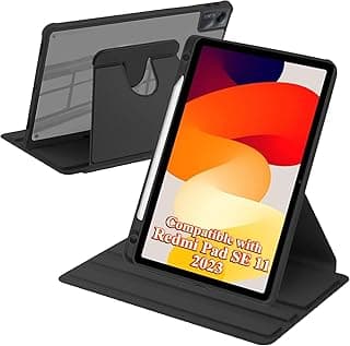 360° Rotating Case for Redmi Pad SE 11-inch (2023/2024 Release), Slim Shockproof Protective Cover with Built-in Pencil Holder, Multi-Angle Vertical & Horizontal Stand, Auto Sleep/Wake– Black